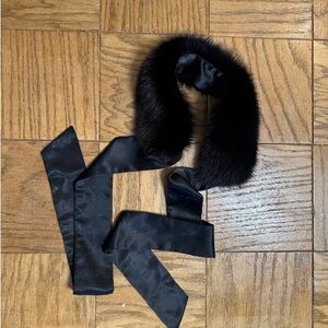 Black Genuine Fox Fur Collar with Satin Ties
